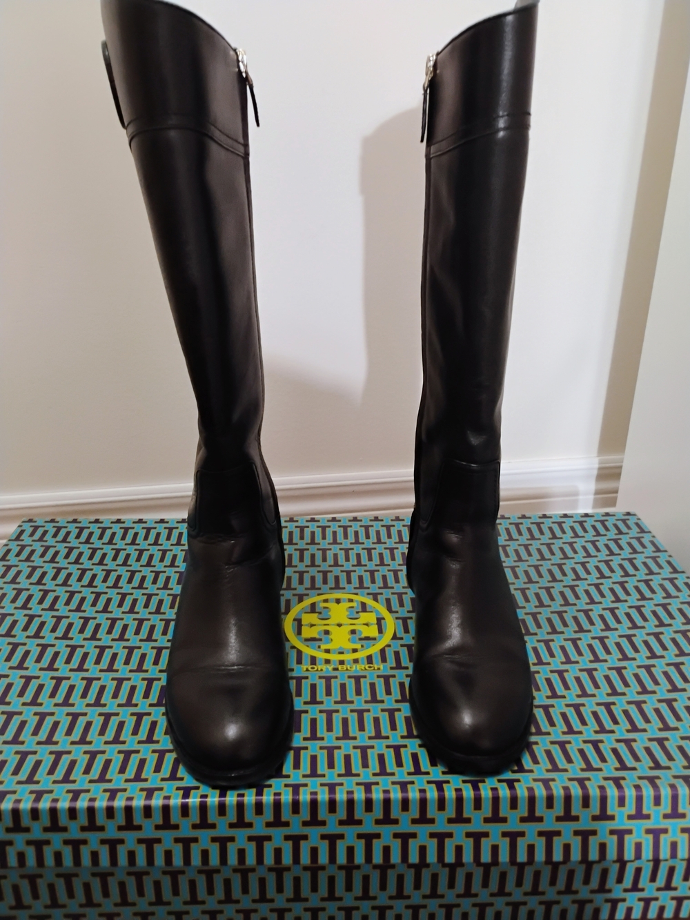 Tory Burch Black Leather Knee-High Riding Boots